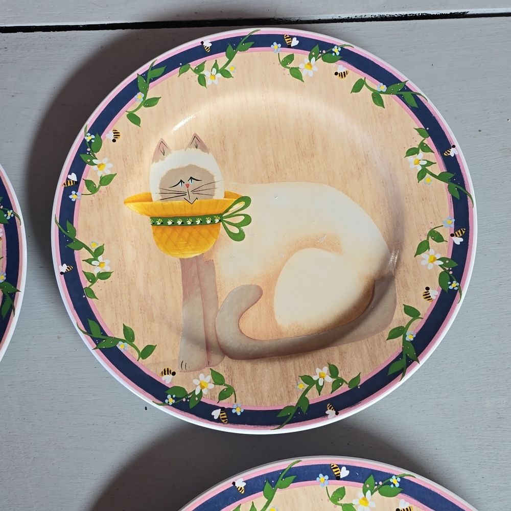 Sakura Garden Cats Plates – Vintage 8.25” Dessert/Salad – Set of 4 Feline Design - Picture 3 of 8